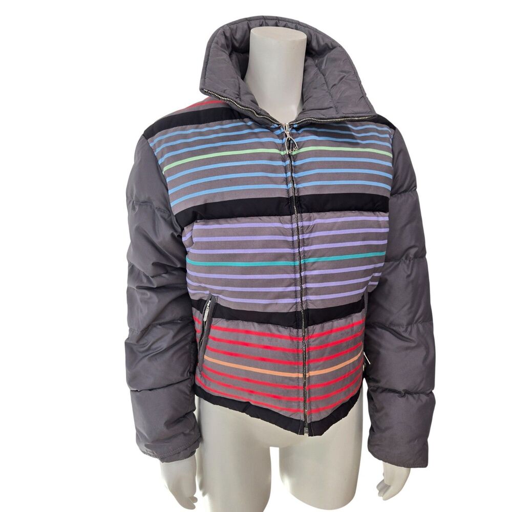 Retro Vintage Head Down Ski Jacket Womens S/M Puffer Coat Rainbow Stripes 80s‎